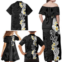 Black Samoa Tattoo Family Matching Off Shoulder Maxi Dress and Hawaiian Shirt Plumeria Samoan Ocean Tatau Pattern - Polynesian Pride