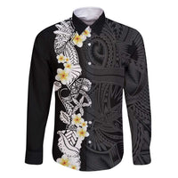 Black Samoa Tattoo Family Matching Off Shoulder Maxi Dress and Hawaiian Shirt Plumeria Samoan Ocean Tatau Pattern - Polynesian Pride