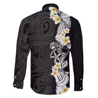Black Samoa Tattoo Family Matching Off Shoulder Maxi Dress and Hawaiian Shirt Plumeria Samoan Ocean Tatau Pattern - Polynesian Pride