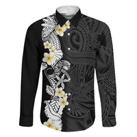 Black Samoa Tattoo Family Matching Off Shoulder Short Dress and Hawaiian Shirt Plumeria Samoan Ocean Tatau Pattern - Polynesian Pride