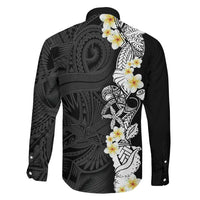 Black Samoa Tattoo Family Matching Off Shoulder Short Dress and Hawaiian Shirt Plumeria Samoan Ocean Tatau Pattern - Polynesian Pride