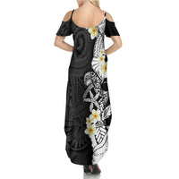 Black Samoa Tattoo Family Matching Summer Maxi Dress and Hawaiian Shirt Plumeria Samoan Ocean Tatau Pattern - Polynesian Pride