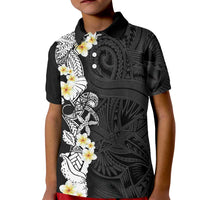 Black Samoa Tattoo Kid Polo Shirt Plumeria Samoan Ocean Tatau Pattern LT14 Kid Black - Polynesian Pride