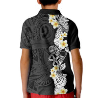 Black Samoa Tattoo Kid Polo Shirt Plumeria Samoan Ocean Tatau Pattern LT14 - Polynesian Pride