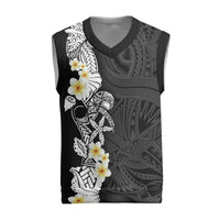 Black Samoa Tattoo Christmas Knitted V-Neck Vest Plumeria Samoan Ocean Tatau Pattern - Polynesian Pride