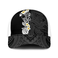 Black Samoa Tattoo Mesh Trucker Cap Plumeria Samoan Ocean Tatau Pattern - Polynesian Pride