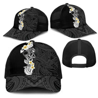 Black Samoa Tattoo Mesh Trucker Cap Plumeria Samoan Ocean Tatau Pattern - Polynesian Pride