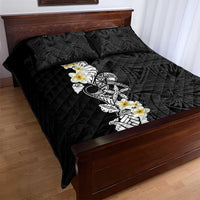 Black Samoa Tattoo Quilt Bed Set Plumeria Samoan Ocean Tatau Pattern - Polynesian Pride