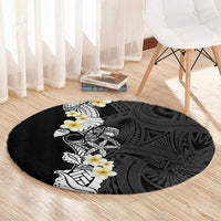 Black Samoa Tattoo Round Carpet Plumeria Samoan Ocean Tatau Pattern - Polynesian Pride