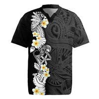 Black Samoa Tattoo Rugby Jersey Plumeria Samoan Ocean Tatau Pattern - Polynesian Pride
