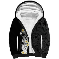 Black Samoa Tattoo Sherpa Hoodie Plumeria Samoan Ocean Tatau Pattern - Polynesian Pride