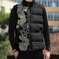 Black Samoa Tattoo Sleeveless Puffer Jacket Plumeria Samoan Ocean Tatau Pattern - Polynesian Pride
