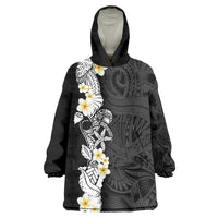 Black Samoa Tattoo Wearable Blanket Hoodie Plumeria Samoan Ocean Tatau Pattern - Polynesian Pride