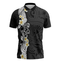 Black Samoa Tattoo Zipper Polo Shirt Plumeria Samoan Ocean Tatau Pattern LT14 Black - Polynesian Pride
