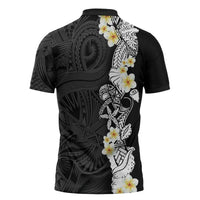 Black Samoa Tattoo Zipper Polo Shirt Plumeria Samoan Ocean Tatau Pattern LT14 - Polynesian Pride
