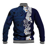 Blue Samoa Tattoo Baseball Jacket Plumeria Samoan Ocean Tatau Pattern - Polynesian Pride