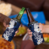 Blue Samoa Tattoo 4 in 1 Can Cooler Tumbler Plumeria Samoan Ocean Tatau Pattern - Polynesian Pride