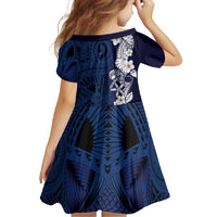 Blue Samoa Tattoo Family Matching Long Sleeve Bodycon Dress and Hawaiian Shirt Plumeria Samoan Ocean Tatau Pattern - Polynesian Pride