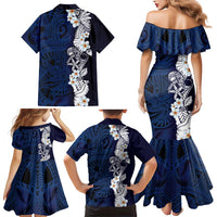 Blue Samoa Tattoo Family Matching Mermaid Dress and Hawaiian Shirt Plumeria Samoan Ocean Tatau Pattern - Polynesian Pride