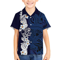 Blue Samoa Tattoo Family Matching Off The Shoulder Long Sleeve Dress and Hawaiian Shirt Plumeria Samoan Ocean Tatau Pattern - Polynesian Pride