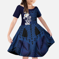 Blue Samoa Tattoo Family Matching Off Shoulder Maxi Dress and Hawaiian Shirt Plumeria Samoan Ocean Tatau Pattern - Polynesian Pride