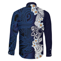 Blue Samoa Tattoo Family Matching Off Shoulder Maxi Dress and Hawaiian Shirt Plumeria Samoan Ocean Tatau Pattern - Polynesian Pride