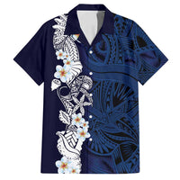 Blue Samoa Tattoo Family Matching Off Shoulder Short Dress and Hawaiian Shirt Plumeria Samoan Ocean Tatau Pattern - Polynesian Pride