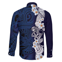 Blue Samoa Tattoo Family Matching Off Shoulder Short Dress and Hawaiian Shirt Plumeria Samoan Ocean Tatau Pattern - Polynesian Pride