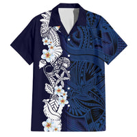 Blue Samoa Tattoo Family Matching Short Sleeve Bodycon Dress and Hawaiian Shirt Plumeria Samoan Ocean Tatau Pattern - Polynesian Pride