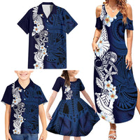 Blue Samoa Tattoo Family Matching Summer Maxi Dress and Hawaiian Shirt Plumeria Samoan Ocean Tatau Pattern - Polynesian Pride
