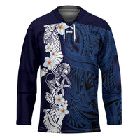 Blue Samoa Tattoo Hockey Jersey Plumeria Samoan Ocean Tatau Pattern - Polynesian Pride