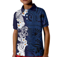 Blue Samoa Tattoo Kid Polo Shirt Plumeria Samoan Ocean Tatau Pattern LT14 Kid Blue - Polynesian Pride