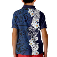 Blue Samoa Tattoo Kid Polo Shirt Plumeria Samoan Ocean Tatau Pattern LT14 - Polynesian Pride
