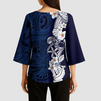 Blue Samoa Tattoo Kimono Sleeve Blouse Plumeria Samoan Ocean Tatau Pattern - Polynesian Pride