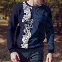 Blue Samoa Tattoo Ugly Christmas Sweater Plumeria Samoan Ocean Tatau Pattern - Polynesian Pride