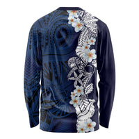 Blue Samoa Tattoo Long Sleeve Shirt Plumeria Samoan Ocean Tatau Pattern - Polynesian Pride