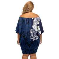 Blue Samoa Tattoo Off Shoulder Short Dress Plumeria Samoan Ocean Tatau Pattern - Polynesian Pride
