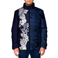 Blue Samoa Tattoo Padded Jacket Plumeria Samoan Ocean Tatau Pattern - Polynesian Pride