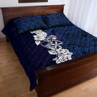Blue Samoa Tattoo Quilt Bed Set Plumeria Samoan Ocean Tatau Pattern - Polynesian Pride