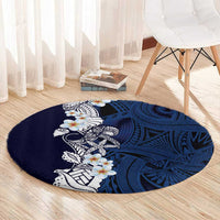 Blue Samoa Tattoo Round Carpet Plumeria Samoan Ocean Tatau Pattern - Polynesian Pride