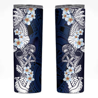 Blue Samoa Tattoo Skinny Tumbler Plumeria Samoan Ocean Tatau Pattern - Polynesian Pride
