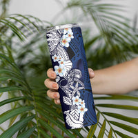 Blue Samoa Tattoo Skinny Tumbler Plumeria Samoan Ocean Tatau Pattern - Polynesian Pride