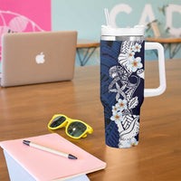 Blue Samoa Tattoo Tumbler With Handle Plumeria Samoan Ocean Tatau Pattern - Polynesian Pride