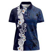 Blue Samoa Tattoo Women Polo Shirt Plumeria Samoan Ocean Tatau Pattern - Polynesian Pride