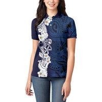 Blue Samoa Tattoo Women Polo Shirt Plumeria Samoan Ocean Tatau Pattern - Polynesian Pride