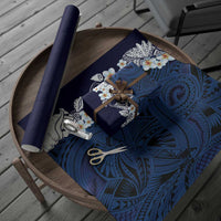 Blue Samoa Tattoo Wrapping Paper Plumeria Samoan Ocean Tatau Pattern - Polynesian Pride