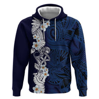 Blue Samoa Tattoo Zip Hoodie Plumeria Samoan Ocean Tatau Pattern - Polynesian Pride