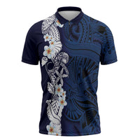 Blue Samoa Tattoo Zipper Polo Shirt Plumeria Samoan Ocean Tatau Pattern LT14 Blue - Polynesian Pride