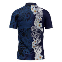 Blue Samoa Tattoo Zipper Polo Shirt Plumeria Samoan Ocean Tatau Pattern LT14 - Polynesian Pride