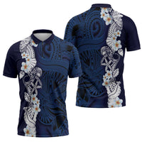 Blue Samoa Tattoo Zipper Polo Shirt Plumeria Samoan Ocean Tatau Pattern LT14 - Polynesian Pride